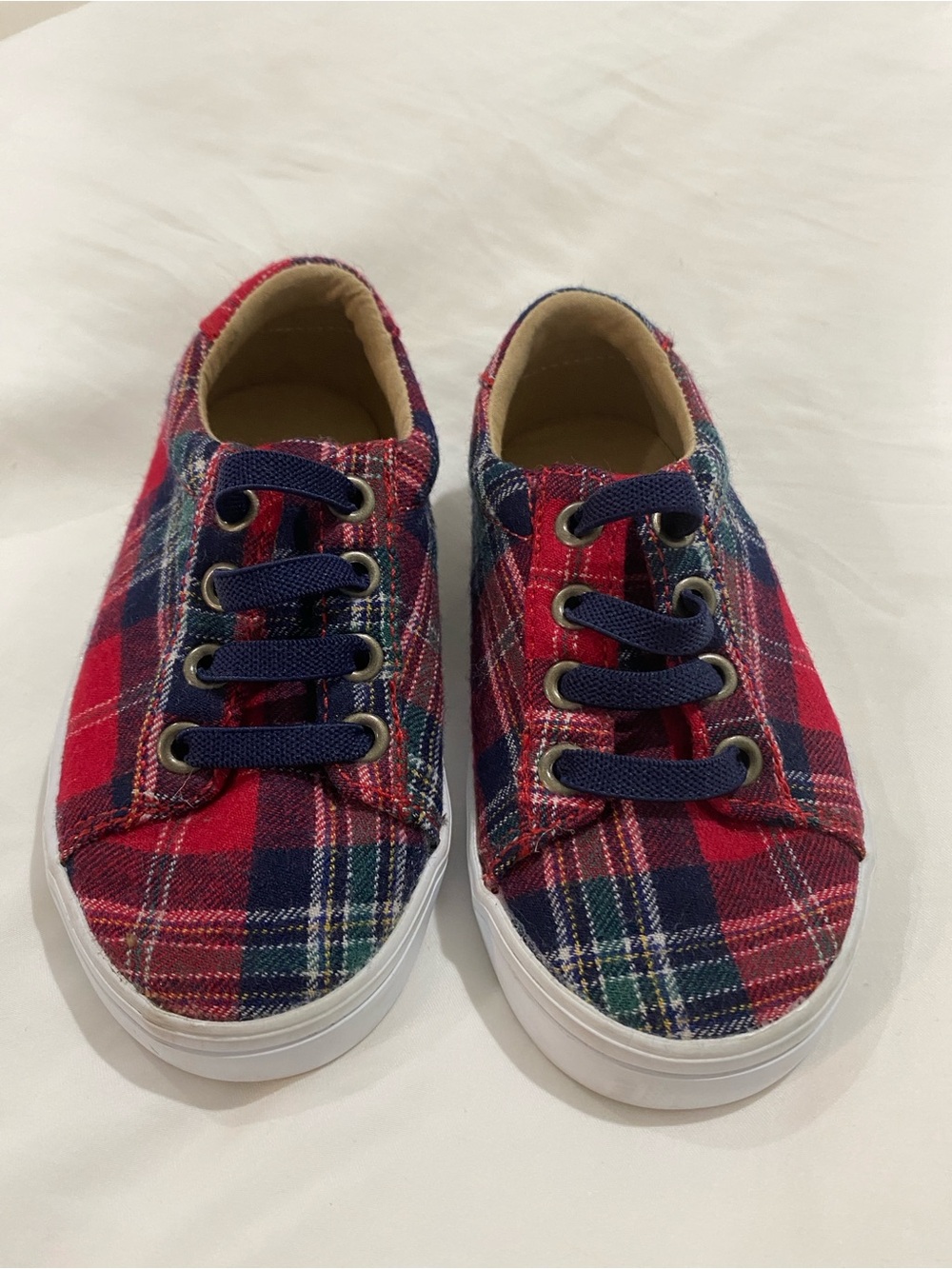 Janie and Jack Toddler Plaid Textile Sneaker - Red & Navy